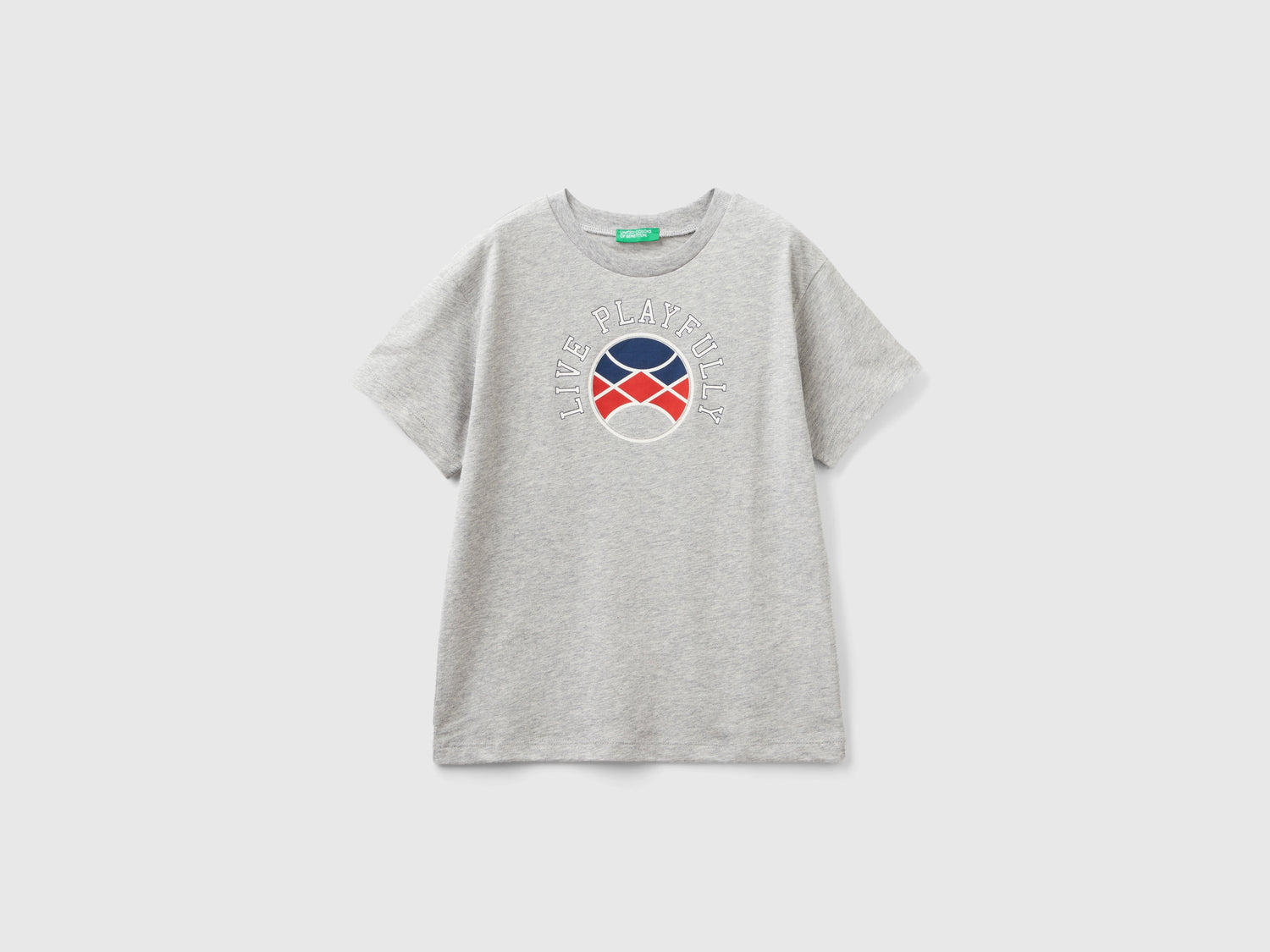T-shirt manica corta in cotone bio da bambino grigio chiaro | Benetton Outlet