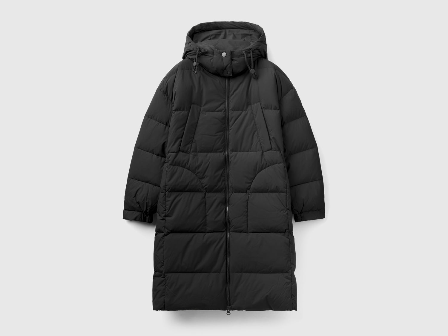 Piumino lungo con cappuccio staccabile da donna nero | Benetton Outlet