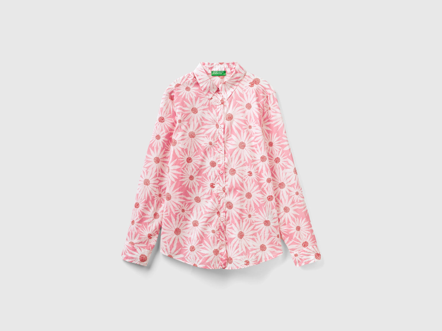 Camicia fantasia 100% cotone da donna rosa | Benetton Outlet