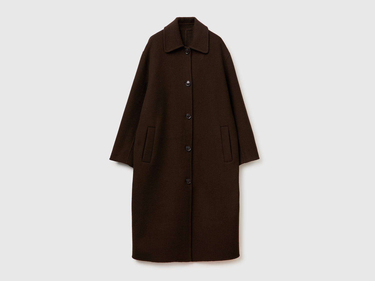 Cappotto lungo 100% lana da donna marrone scuro | Benetton Outlet