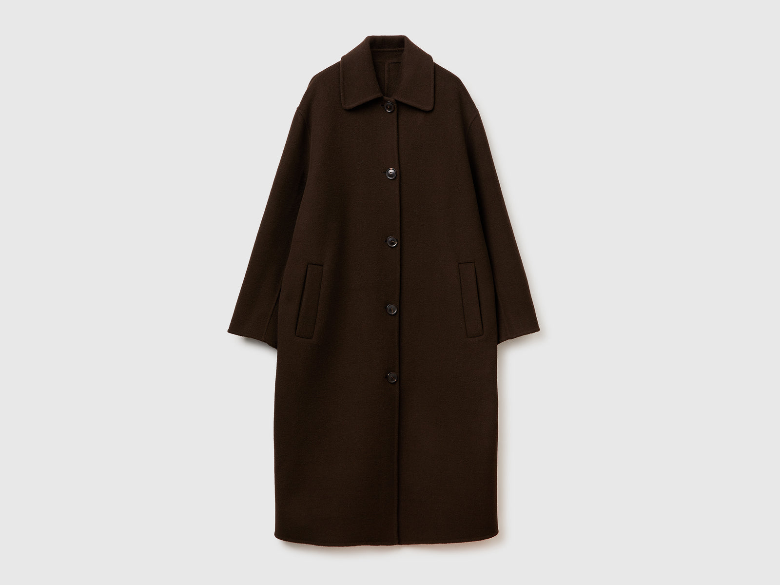 Cappotto lungo 100% lana da donna marrone scuro | Benetton Outlet