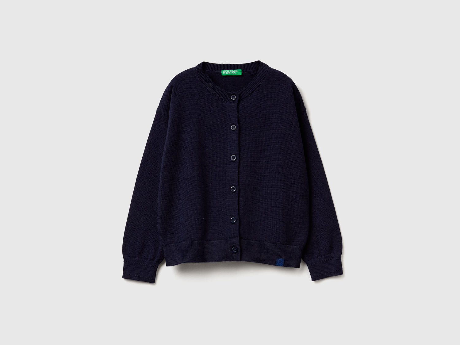 Cardigan girocollo in puro cotone da bimba blu scuro | Benetton Outlet