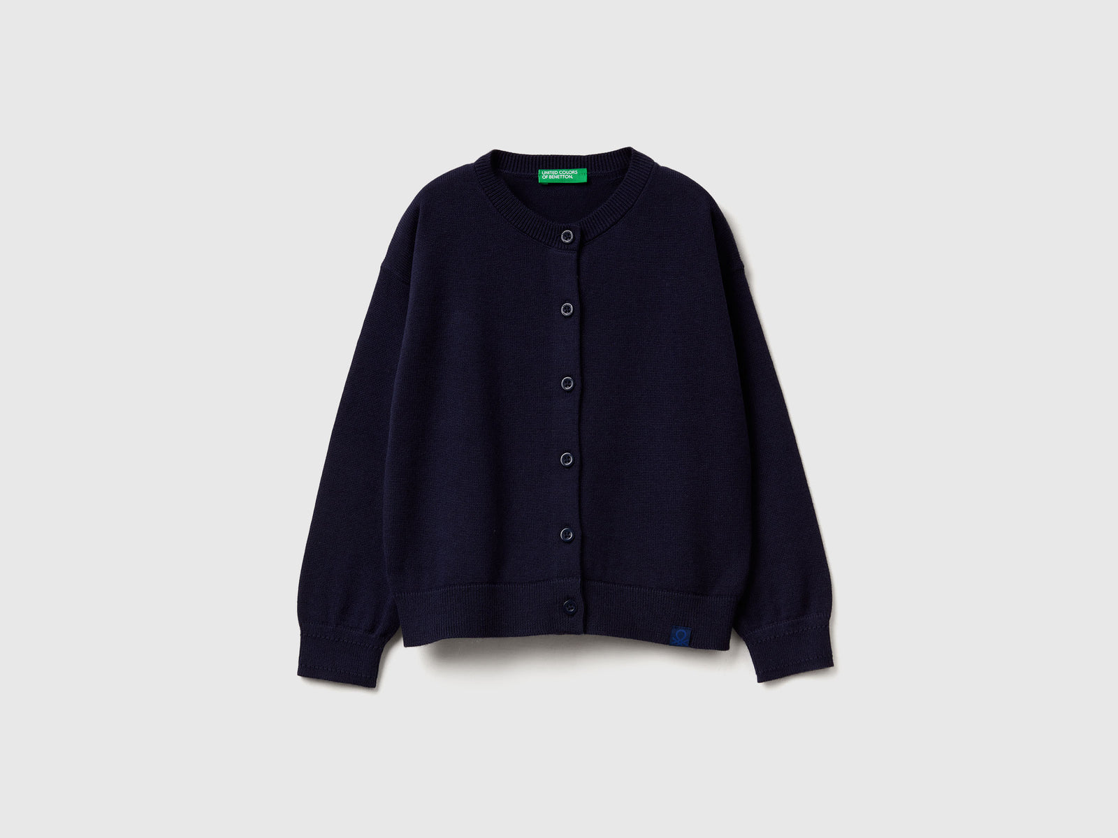 Cardigan girocollo in puro cotone da bimba blu scuro | Benetton Outlet