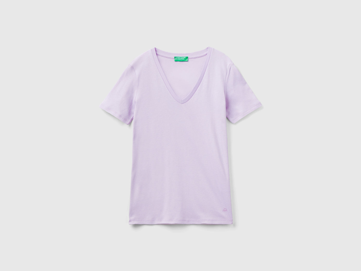 T-shirt in puro cotone con scollo a V da donna lilla | Benetton Outlet