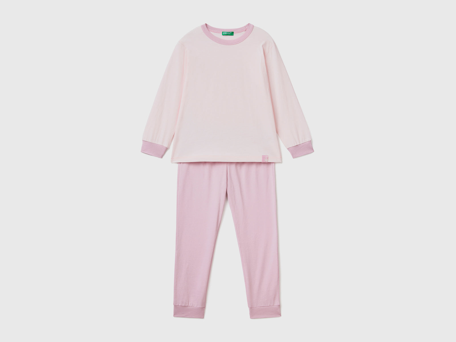 Pigiama lungo in puro cotone dalla vestibilità aderente da bambino rosa pastello | Benetton Outlet