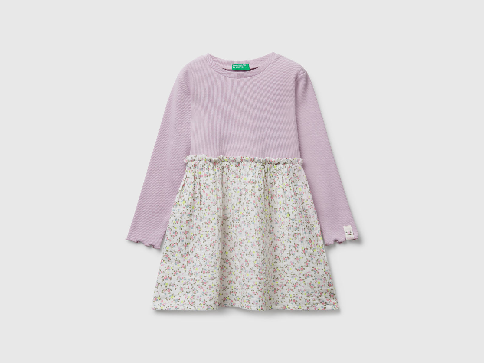 Vestito manica lunga con fiori da bimba bianco panna | Benetton Outlet