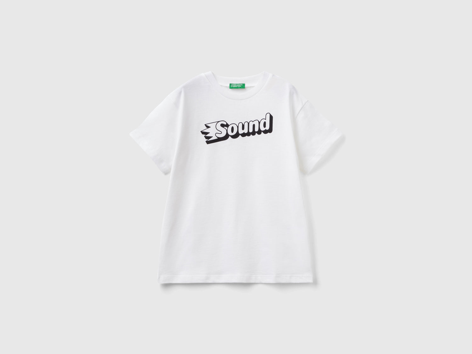 T-shirt in cotone bio con stampa da bambino bianco | Benetton Outlet