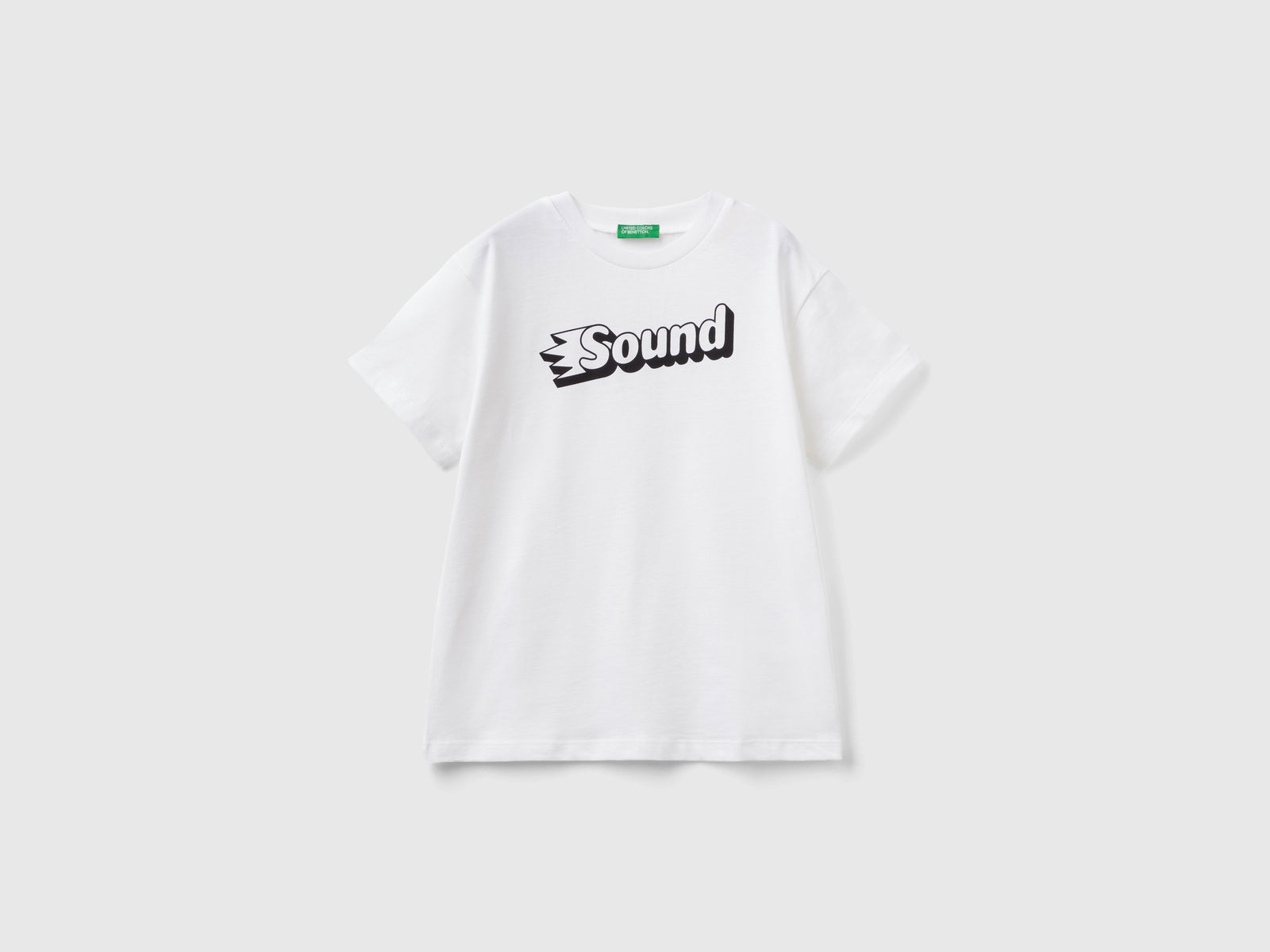 T-shirt in cotone bio con stampa da bambino bianco | Benetton Outlet