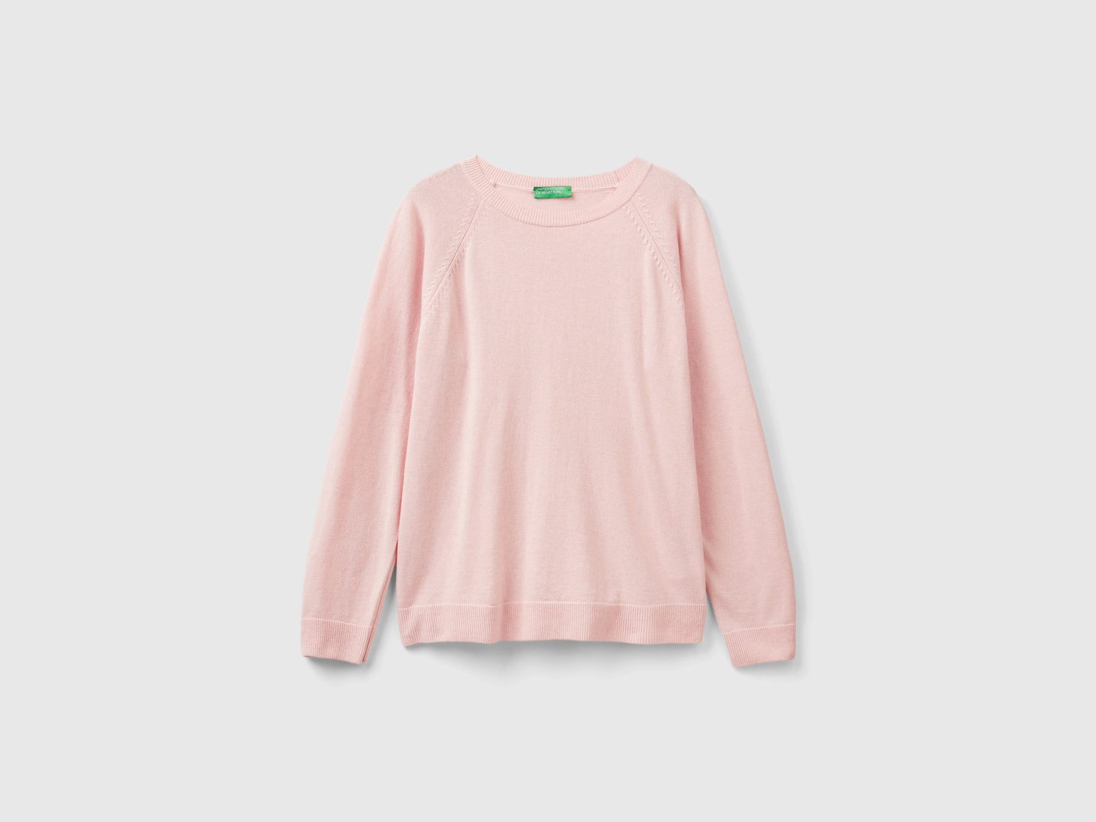 Maglia girocollo in misto lana e cashmere da donna rosa pastello | Benetton Outlet