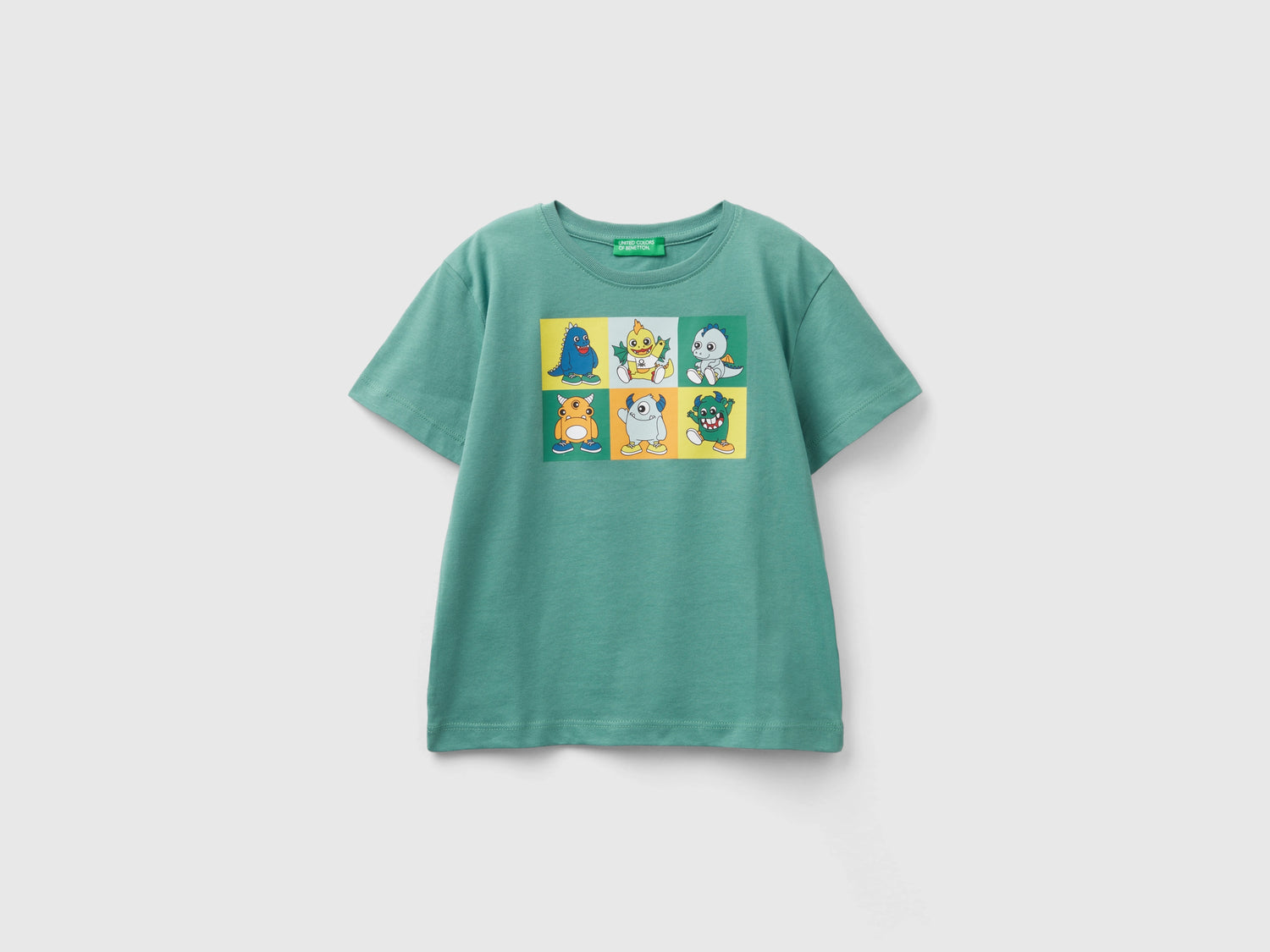 Maglietta con stampa animaletti da bimbo verde militare | Benetton Outlet