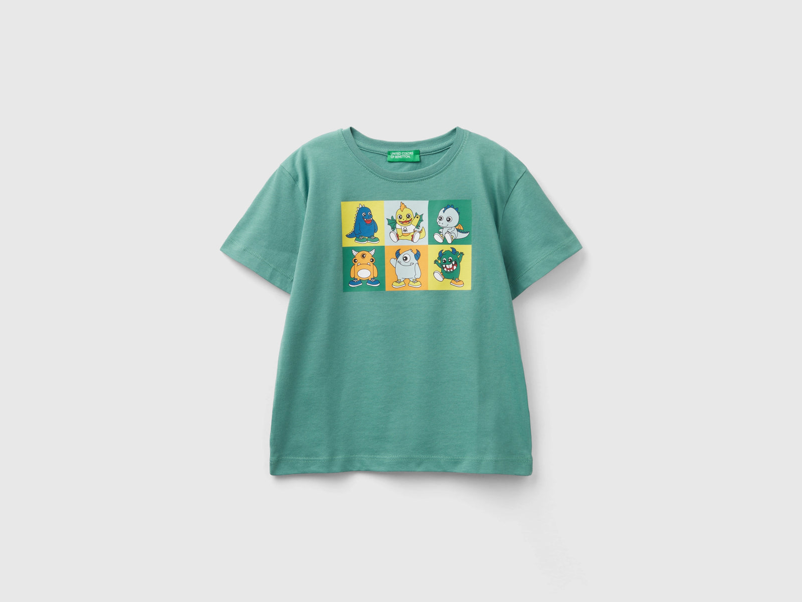 Maglietta con stampa animaletti da bimbo verde militare | Benetton Outlet