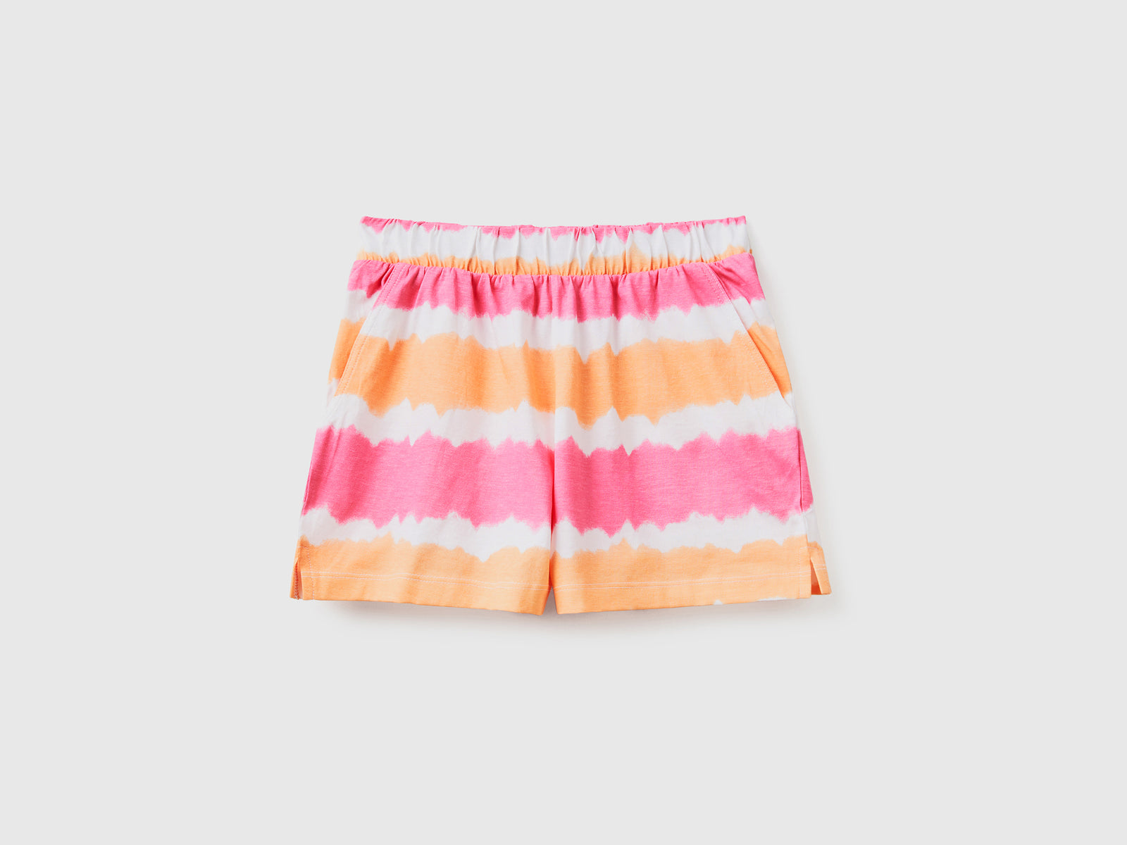 Pantaloni corti in puro cotone con stampa effetto tye-dye da bambina multi-color | Benetton Outlet