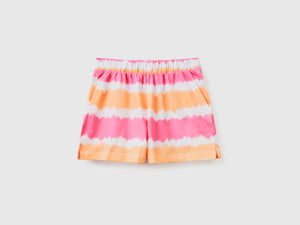 Pantaloni corti in puro cotone con stampa effetto tye-dye