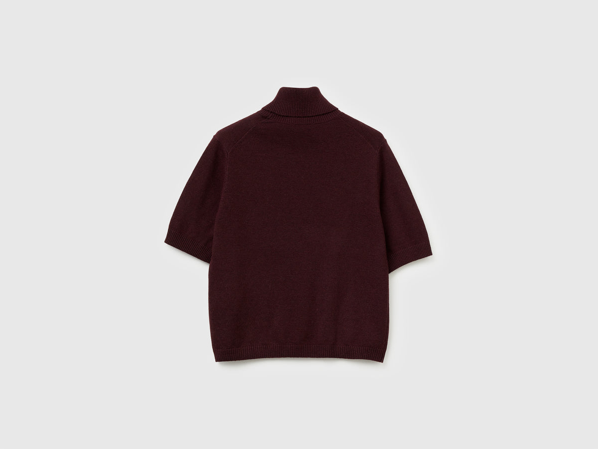 Dolcevita marrone a manica corta in misto cashmere