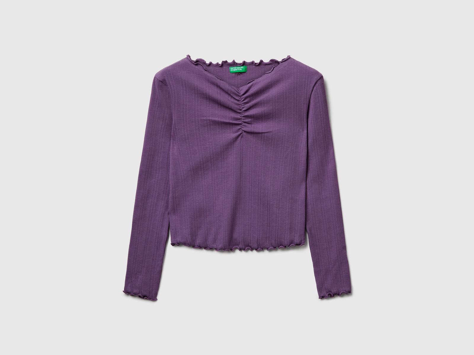 Maglietta con bordi ondulati da bambina viola | Benetton Outlet