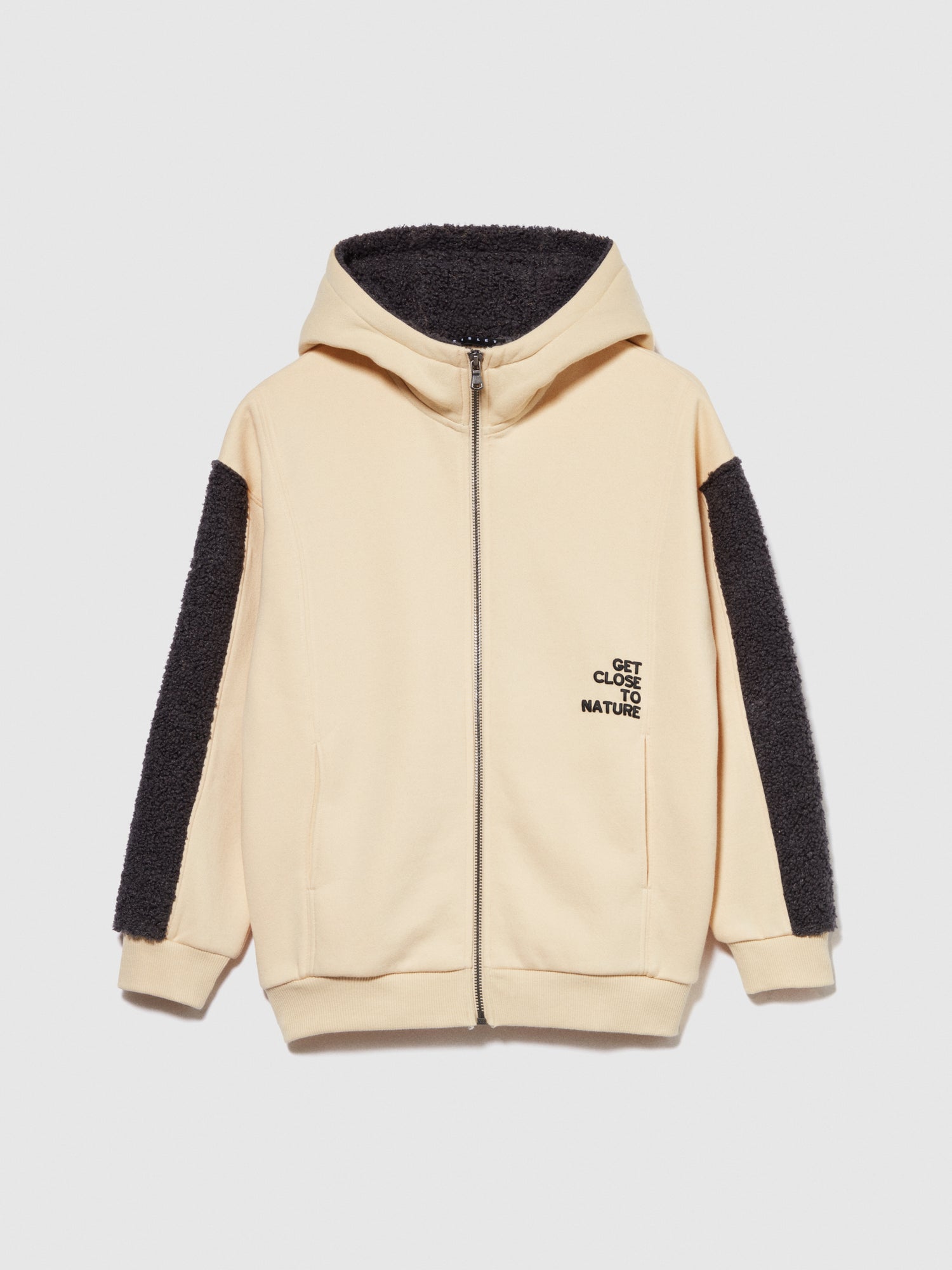Felpa over con inserti teddy da bambino beige | Sisley young Outlet