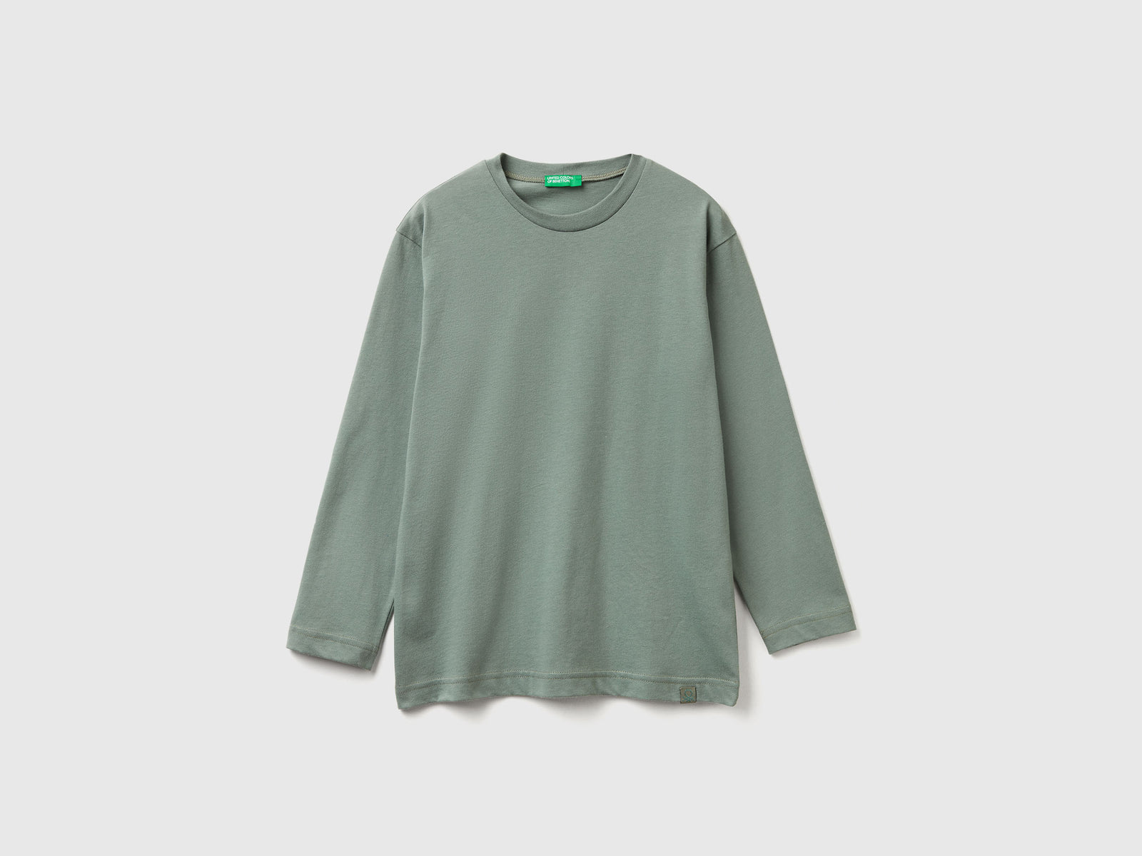 T-shirt girocollo cotone da bambino verde militare | Benetton Outlet