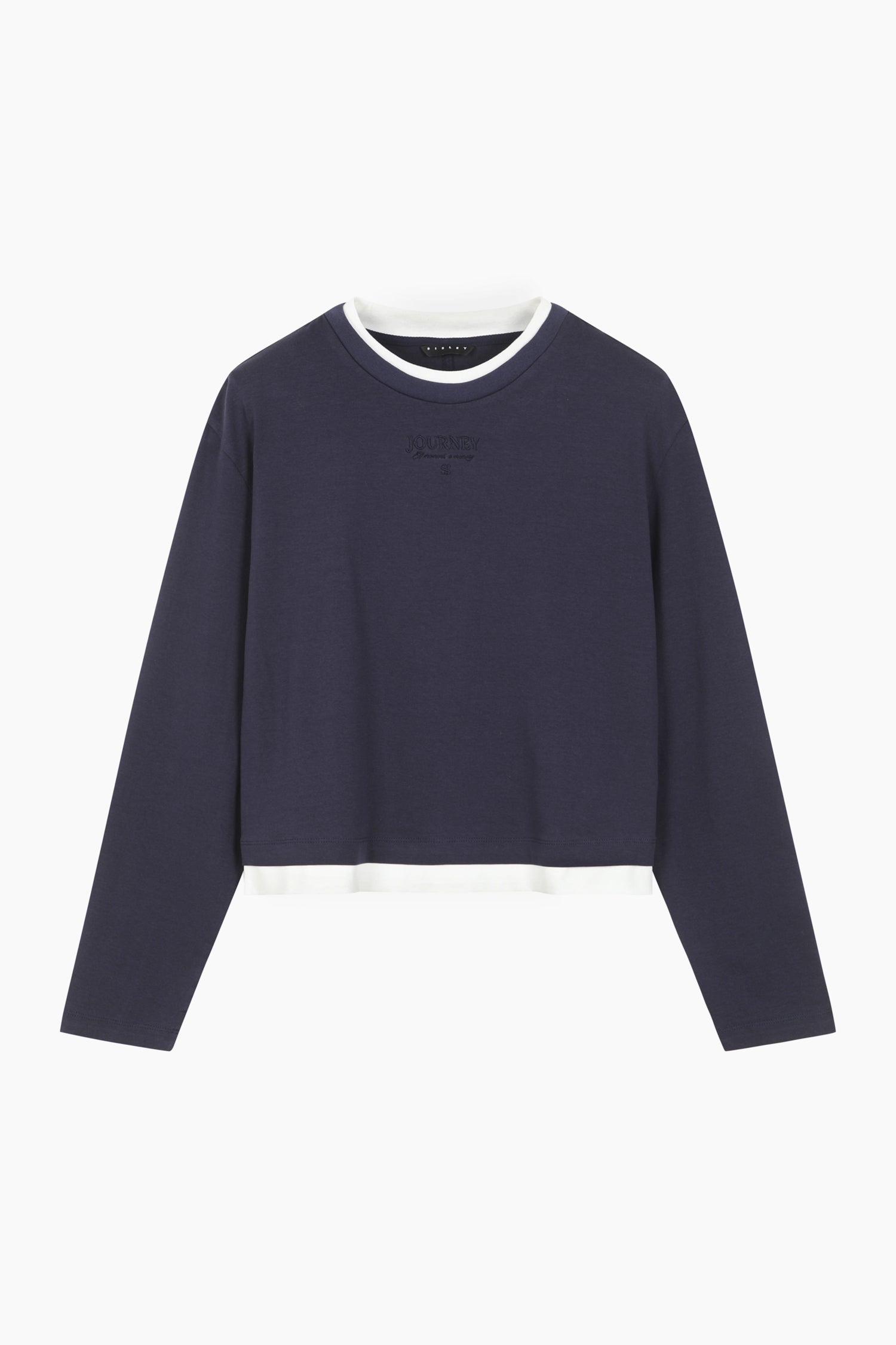 T-shirt con contrasto e ricamo da donna blu scuro | Sisley Outlet