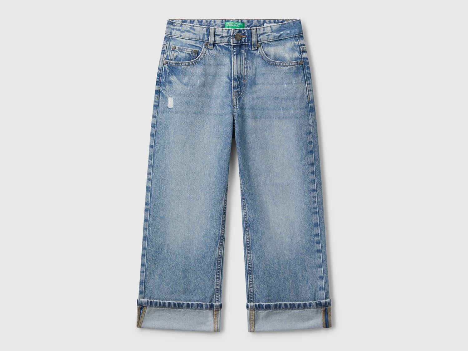 Jeans straight con risvolto da bambino azzurro | Benetton Outlet