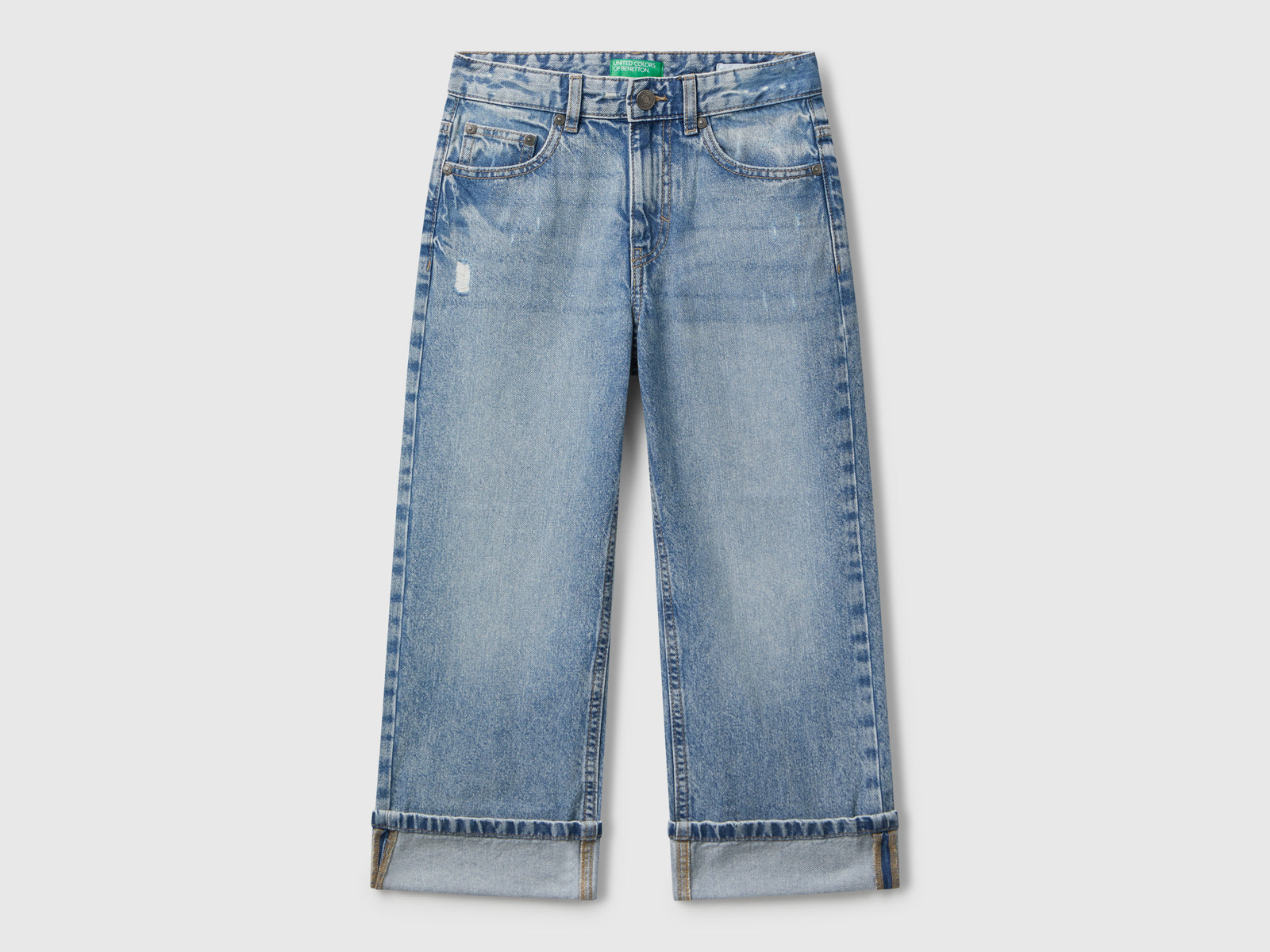 Jeans straight con risvolto da bambino azzurro | Benetton Outlet