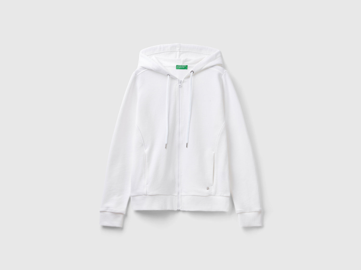 Felpa 100% cotone con zip e cappuccio da donna bianco | Benetton Outlet