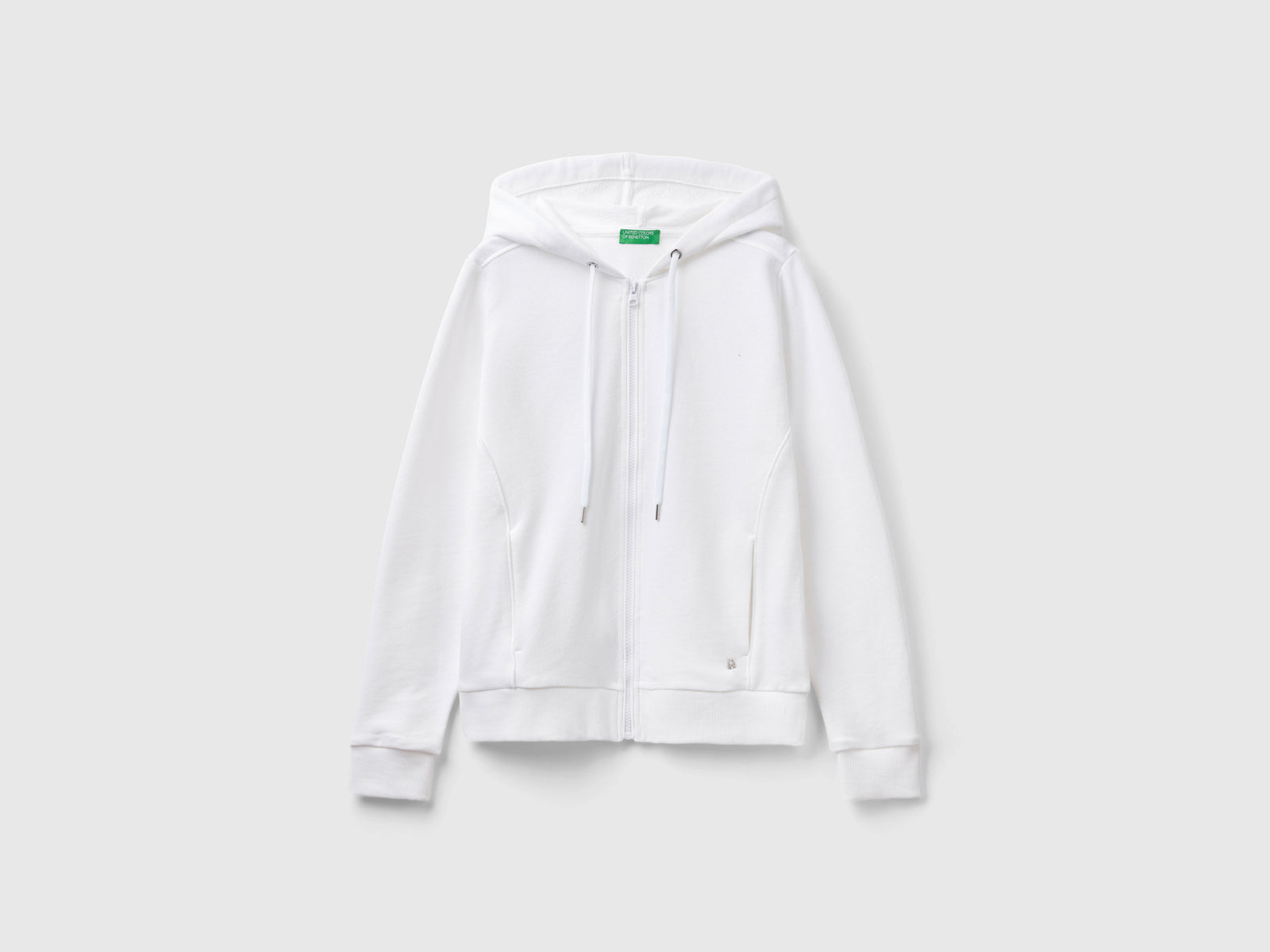 Felpa 100% cotone con zip e cappuccio da donna bianco | Benetton Outlet