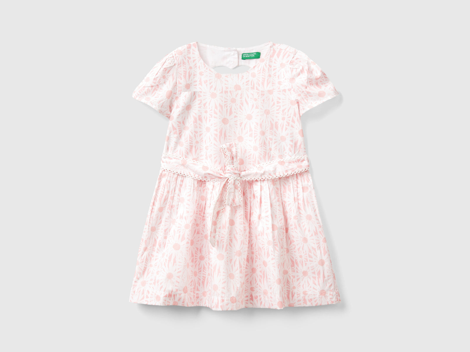 Vestito corto a righe e fiori da bimba rosa tenue | Benetton Outlet