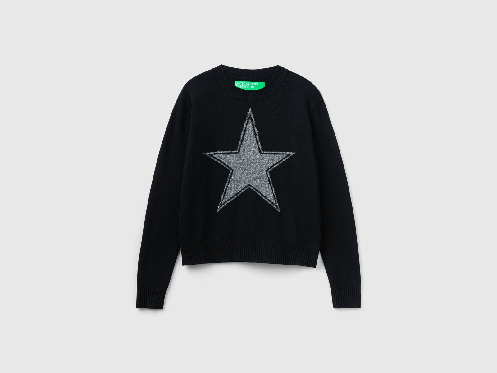 Maglia con stella in lurex da donna nero | Benetton Outlet