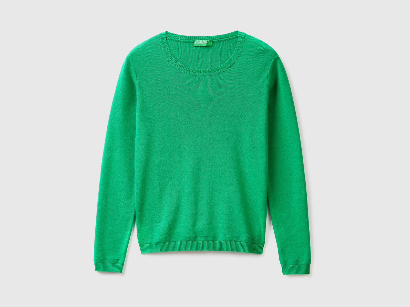 Maglia girocollo in puro cotone da donna verde | Benetton Outlet