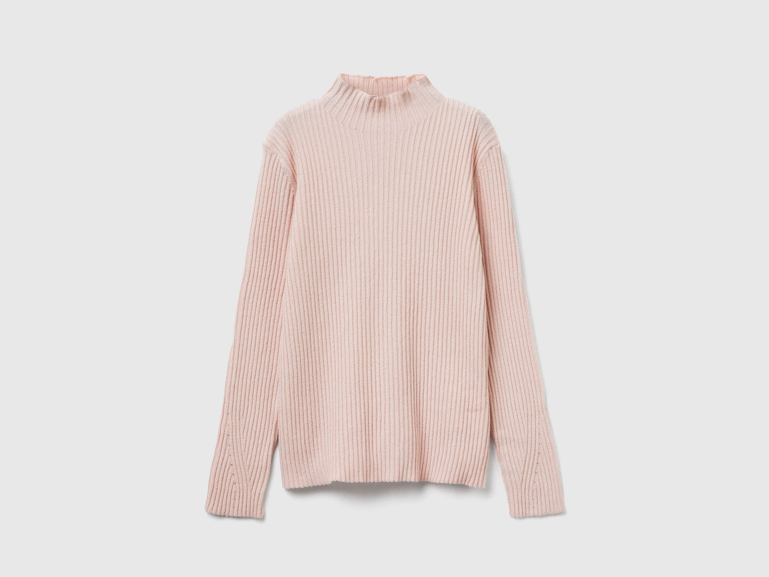 Maglia con collo alto a costine da bambina rosa tenue | Benetton Outlet