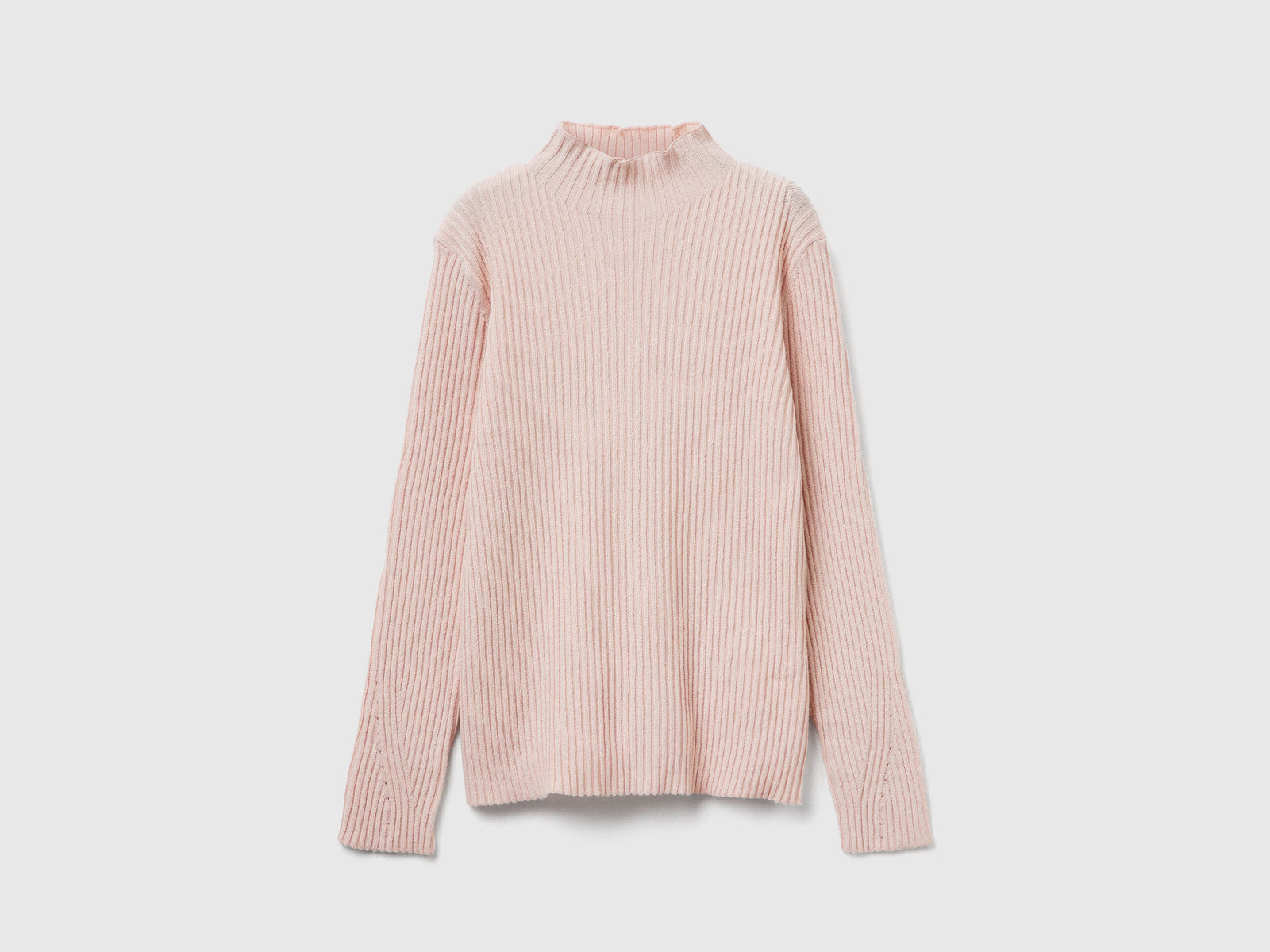 Maglia con collo alto a costine da bambina rosa tenue | Benetton Outlet
