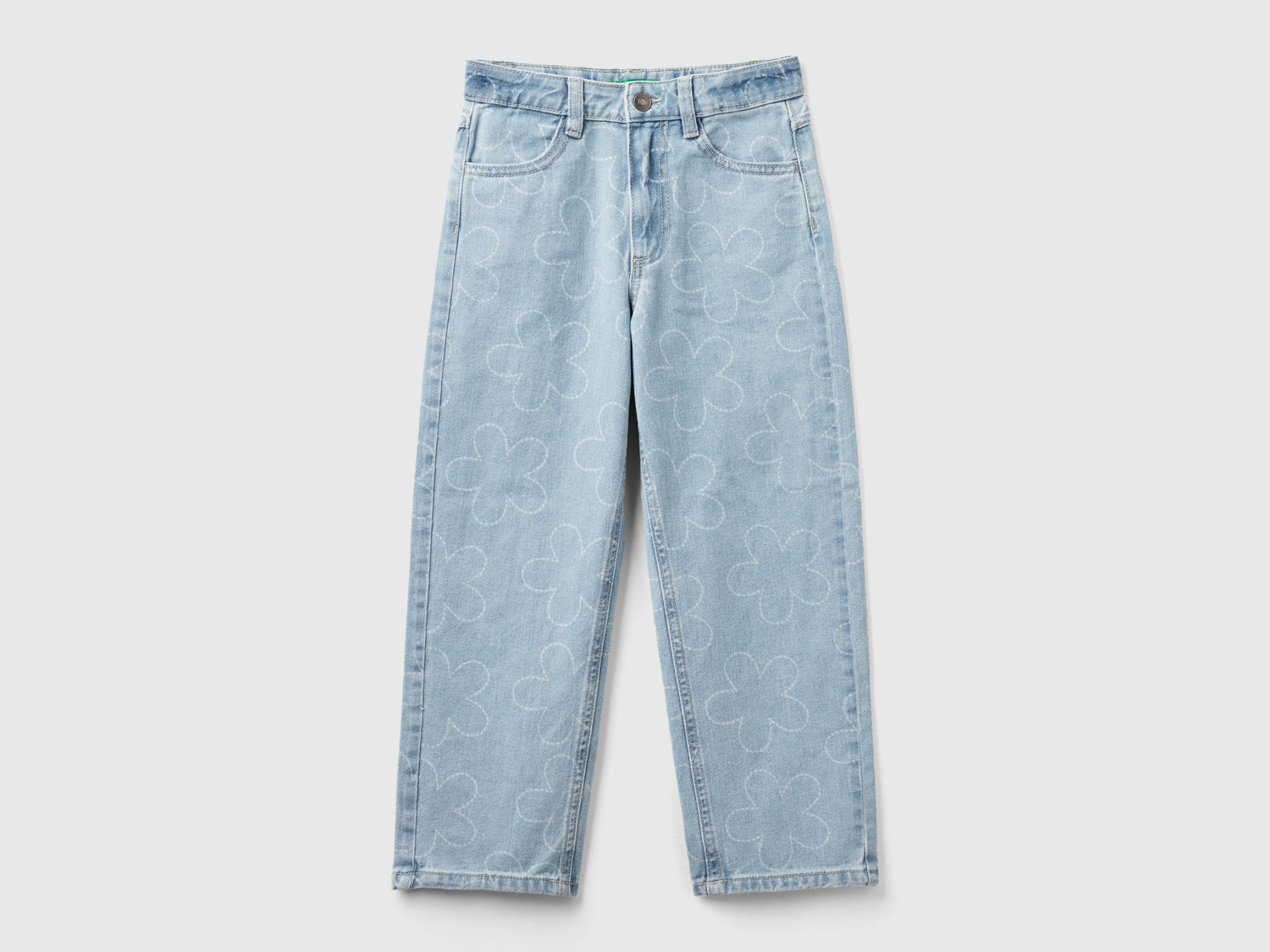 Jeans straight fit con fiori da bambina celeste | Benetton Outlet