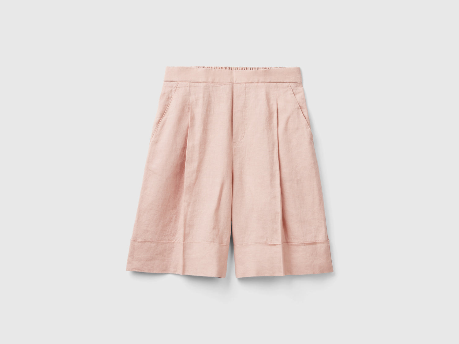 Bermuda 100% lino con risvolto da donna rosa tenue | Benetton Outlet