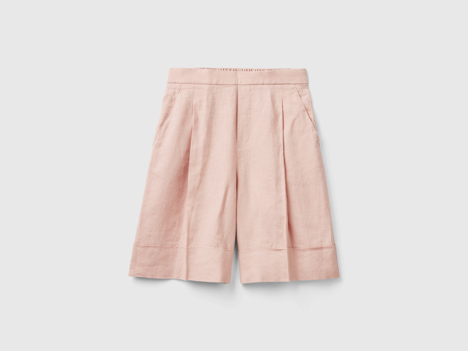 Bermuda 100% lino con risvolto da donna rosa tenue | Benetton Outlet