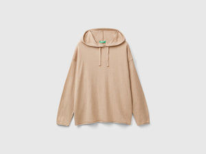 Cashmere blend sweater with hood