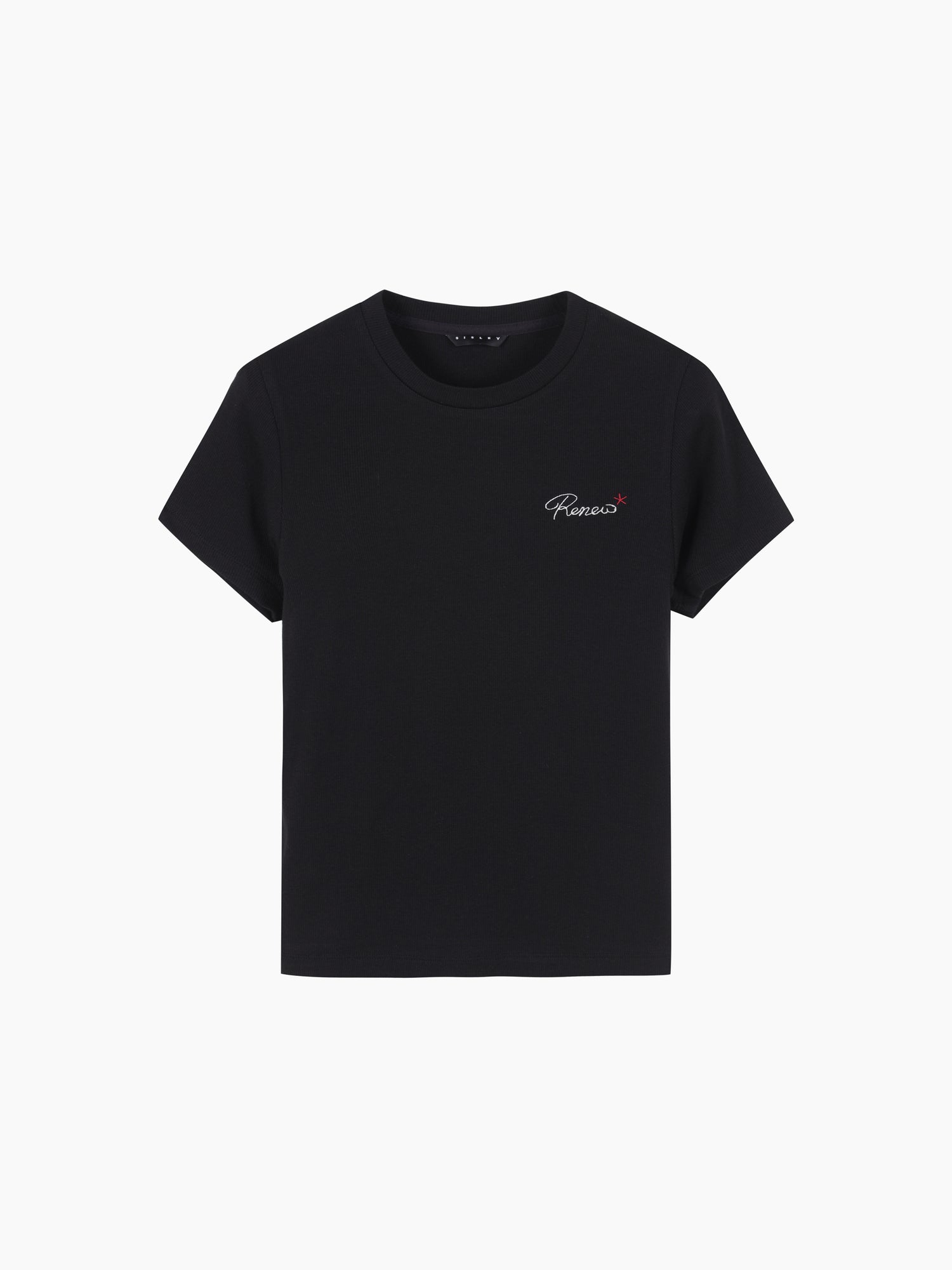 T-shirt a costine con ricamo da donna nero | Sisley Outlet