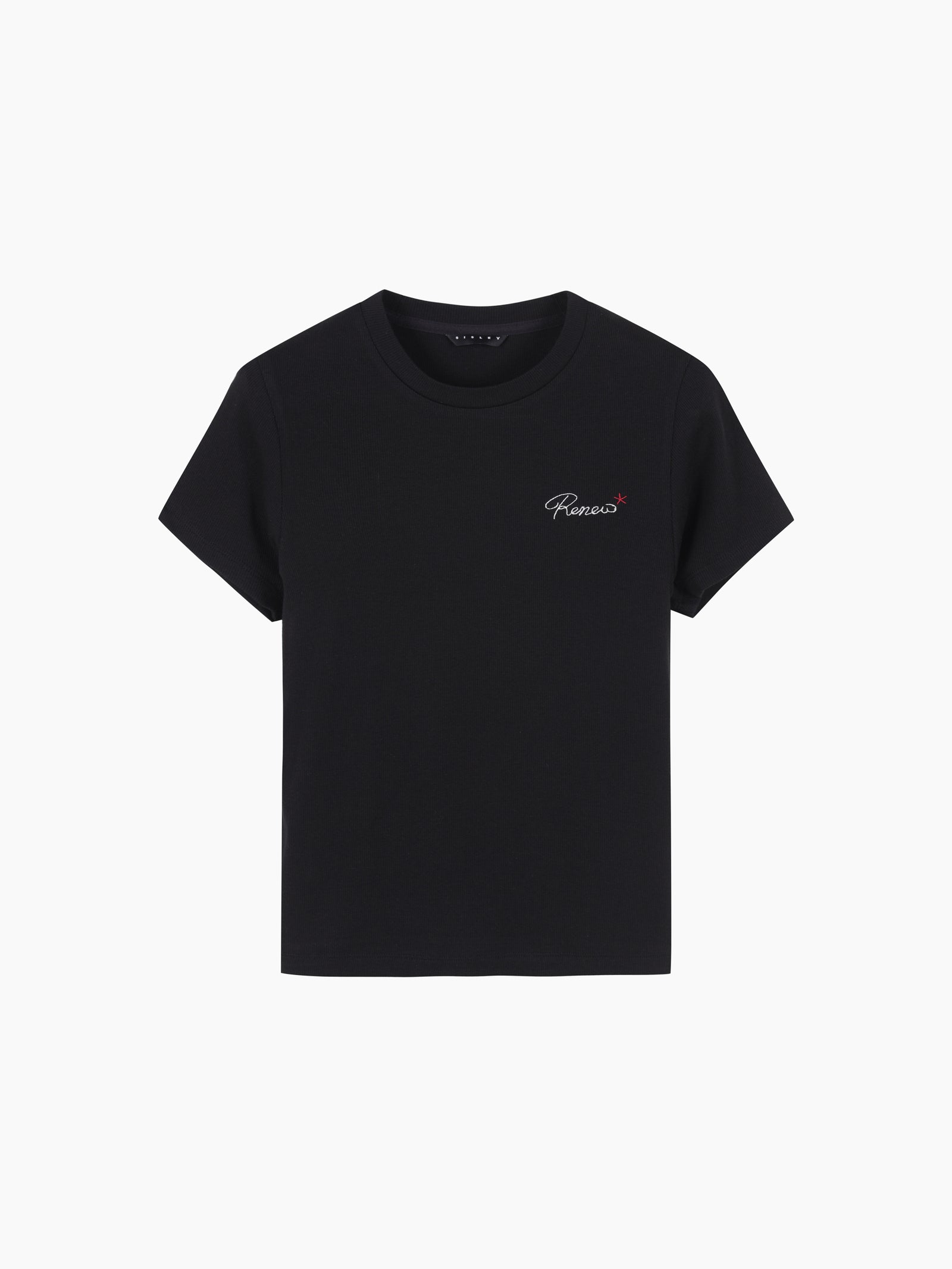 T-shirt a costine con ricamo da donna nero | Sisley Outlet