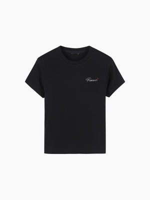 T-shirt a costine con ricamo