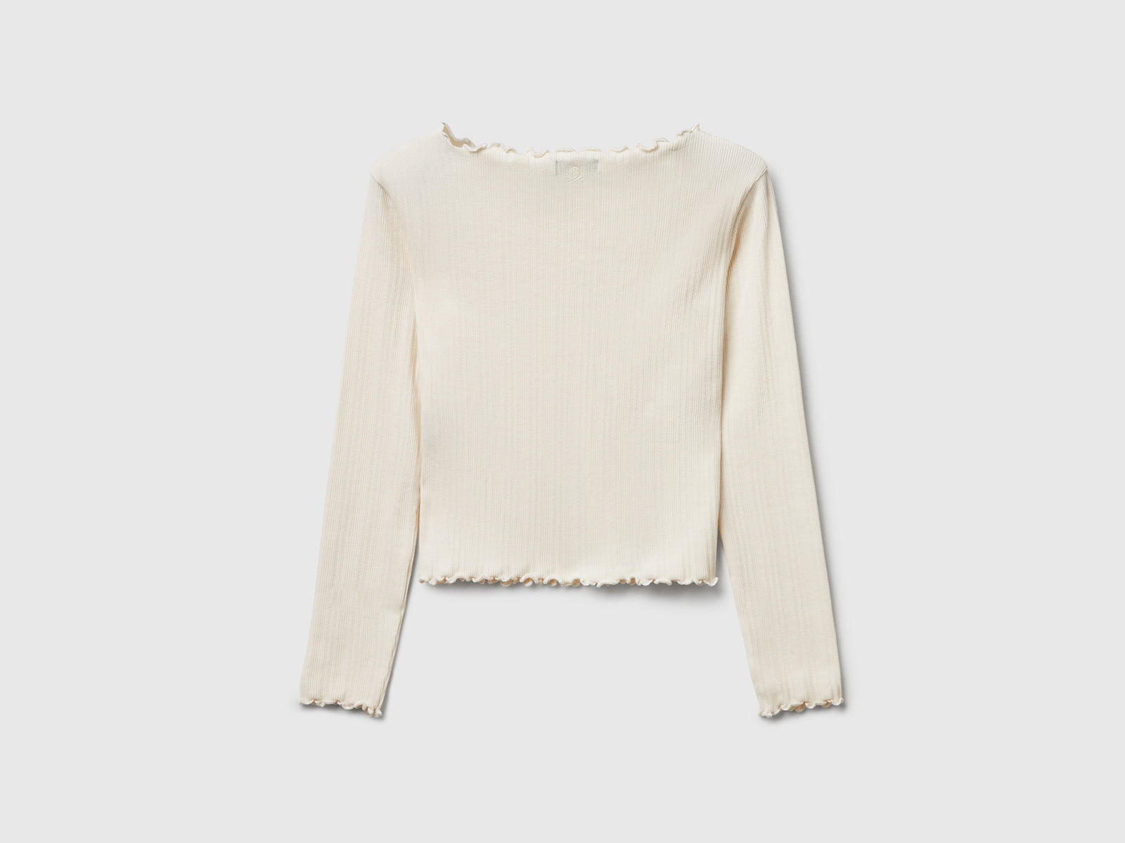 Maglietta con bordi ondulati da bambina bianco panna 2 | Benetton Outlet