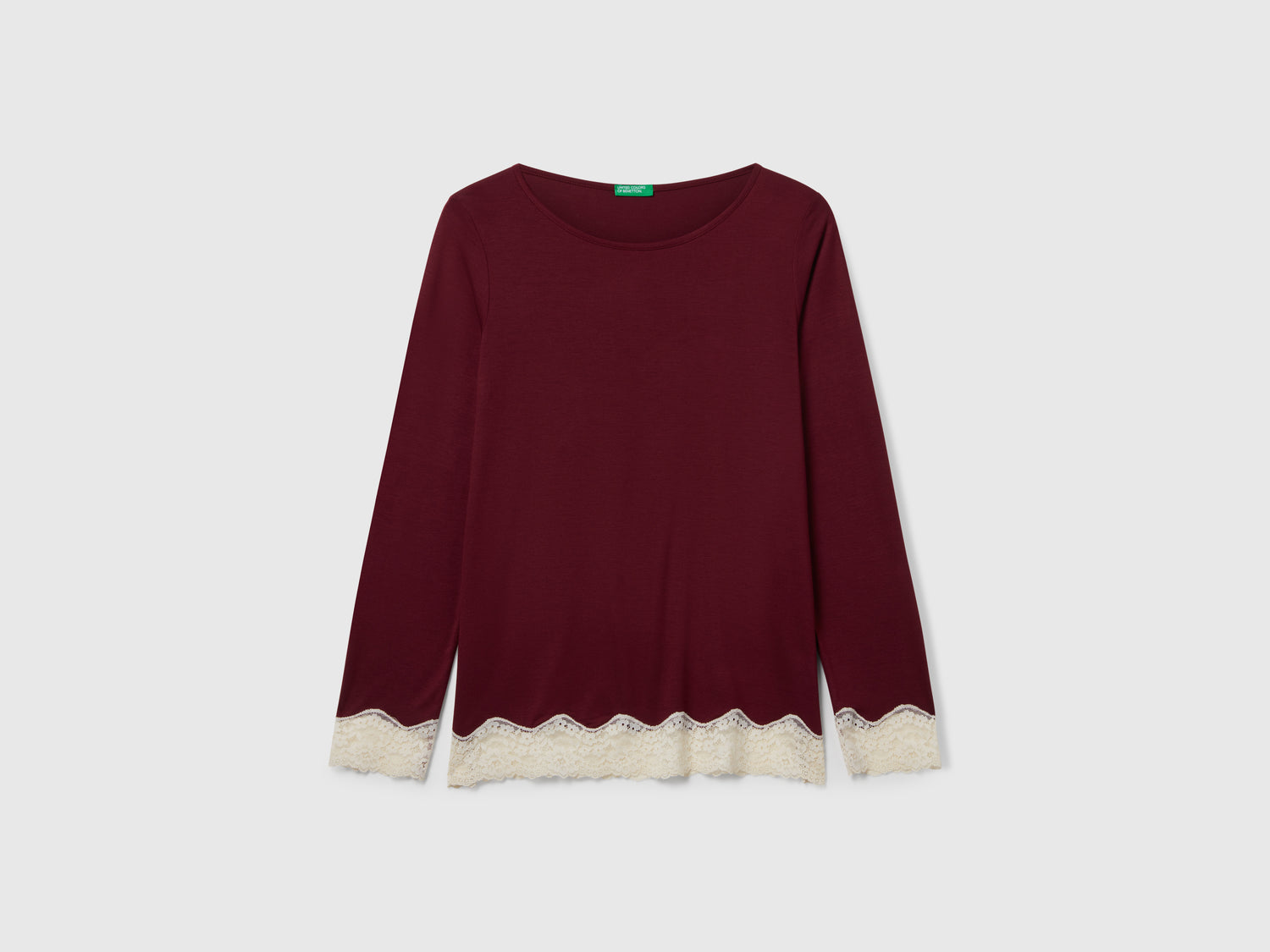 Maglia fluida con pizzo da donna bordeaux | Benetton Outlet