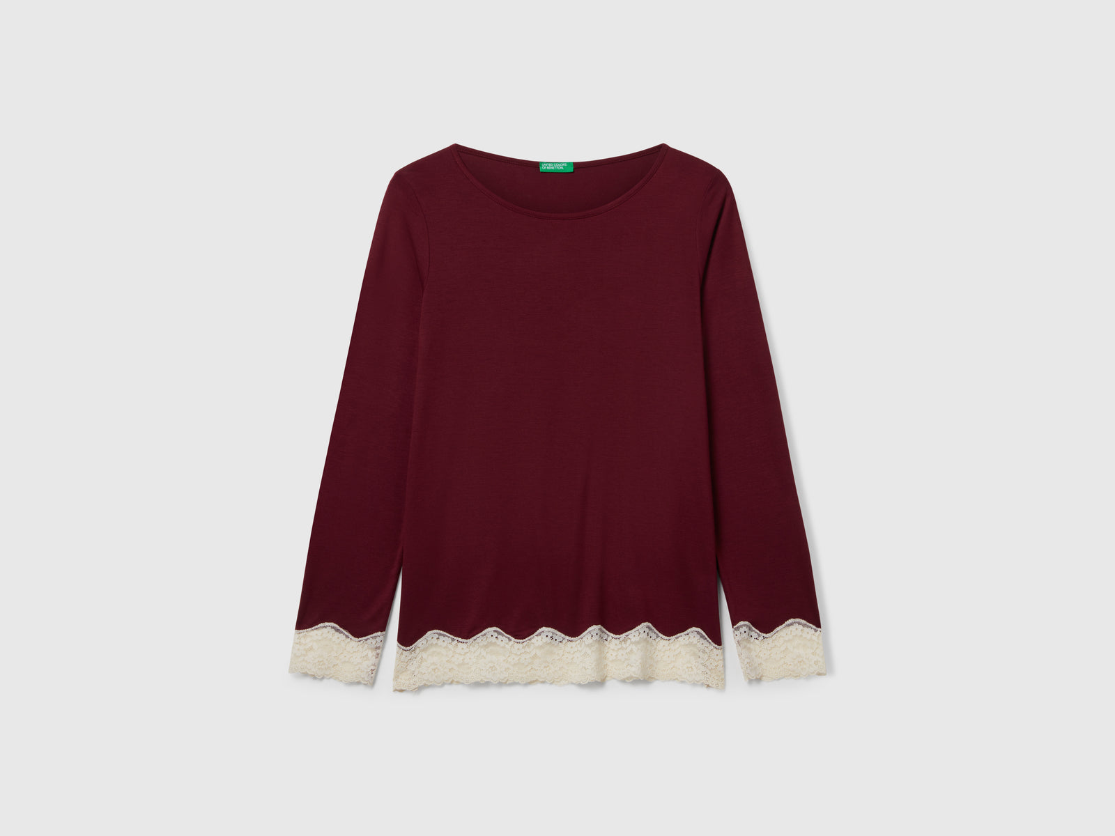 Maglia fluida con pizzo da donna bordeaux | Benetton Outlet