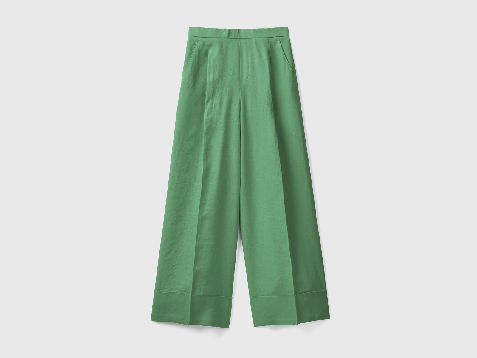 Pantaloni palazzo in 100% lino da donna verde | Benetton Outlet