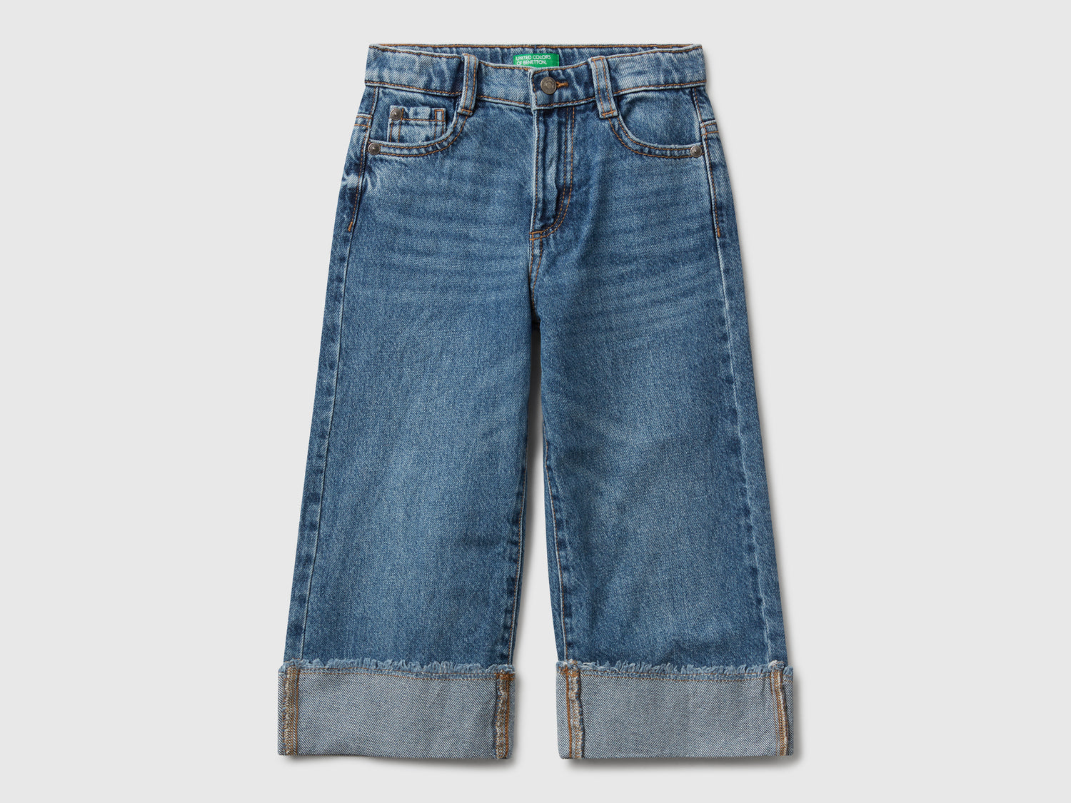 Jeans wide fit con risvolto da bimba blu | Benetton Outlet