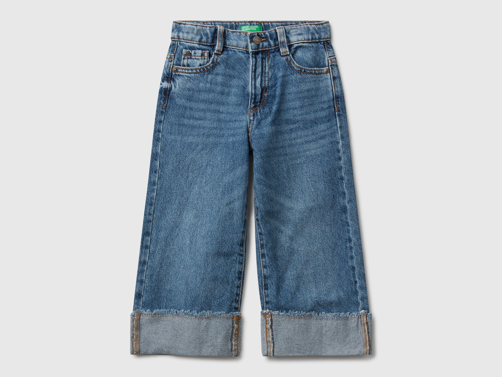Jeans wide fit con risvolto da bimba blu | Benetton Outlet