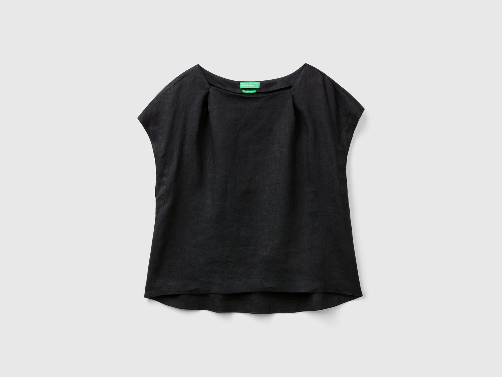 Blusa scollo quadrato in puro lino da donna nero | Benetton Outlet