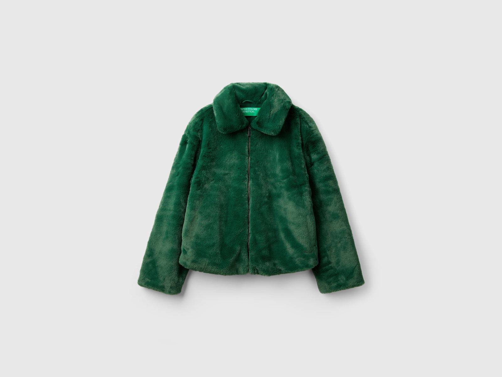 Giubbino in pelliccia sintetica da donna verde scuro | Benetton Outlet