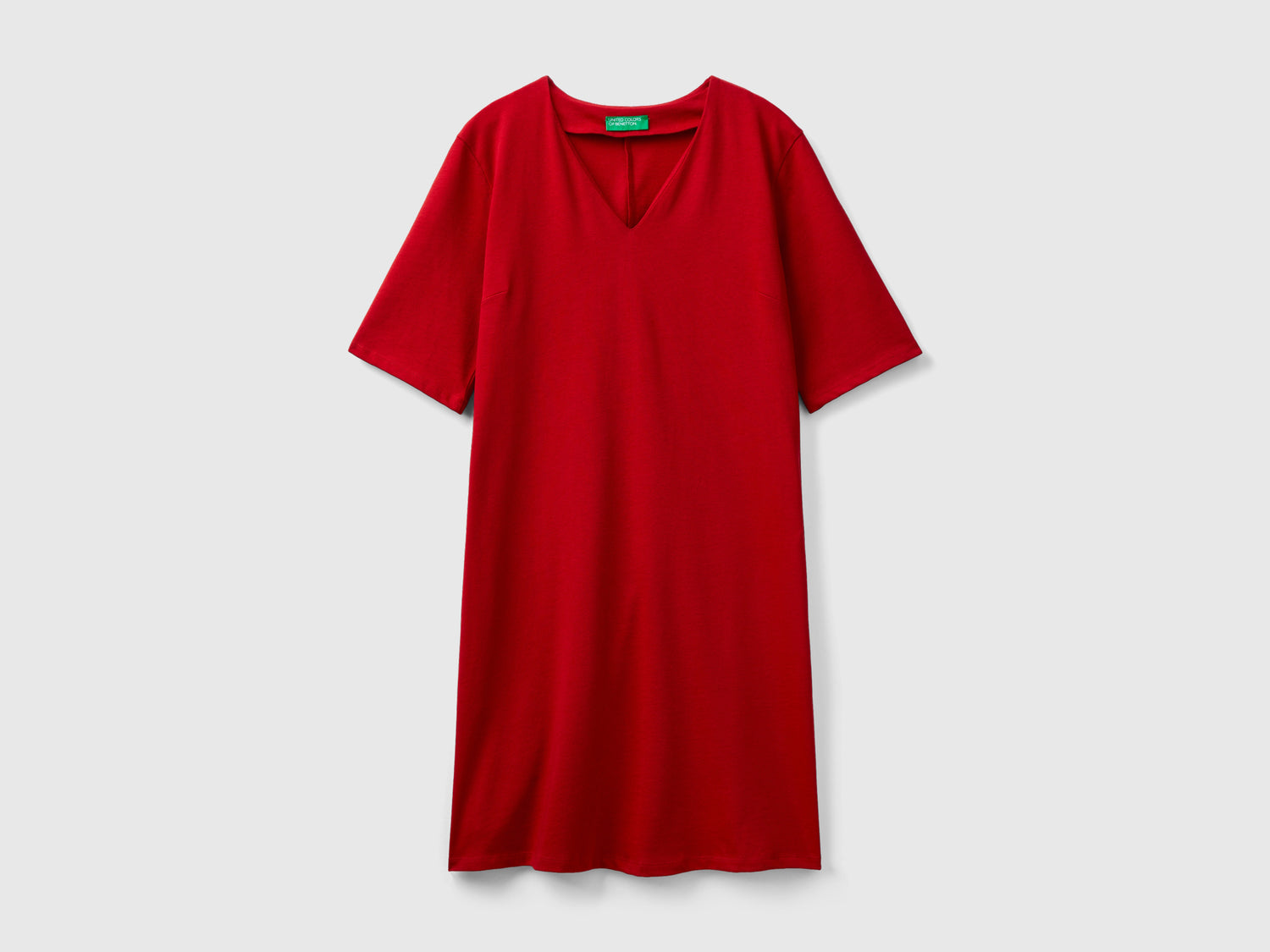 Abito con scollo a V in cotone da donna rosso | Benetton Outlet
