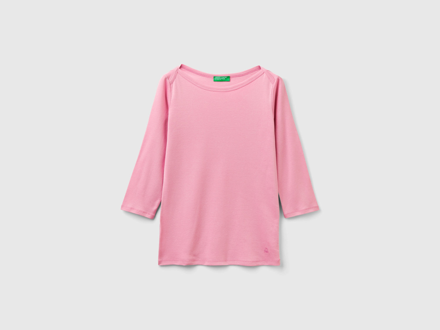 T-shirt con scollo a barchetta 100% cotone da donna rosa pastello | Benetton Outlet