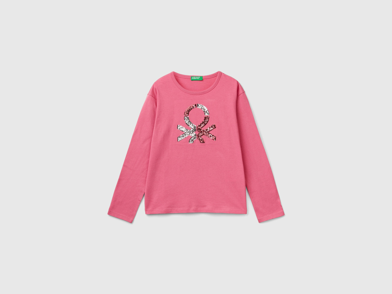 T-shirt in caldo cotone bio con paillettes da bambina rosa | Benetton Outlet
