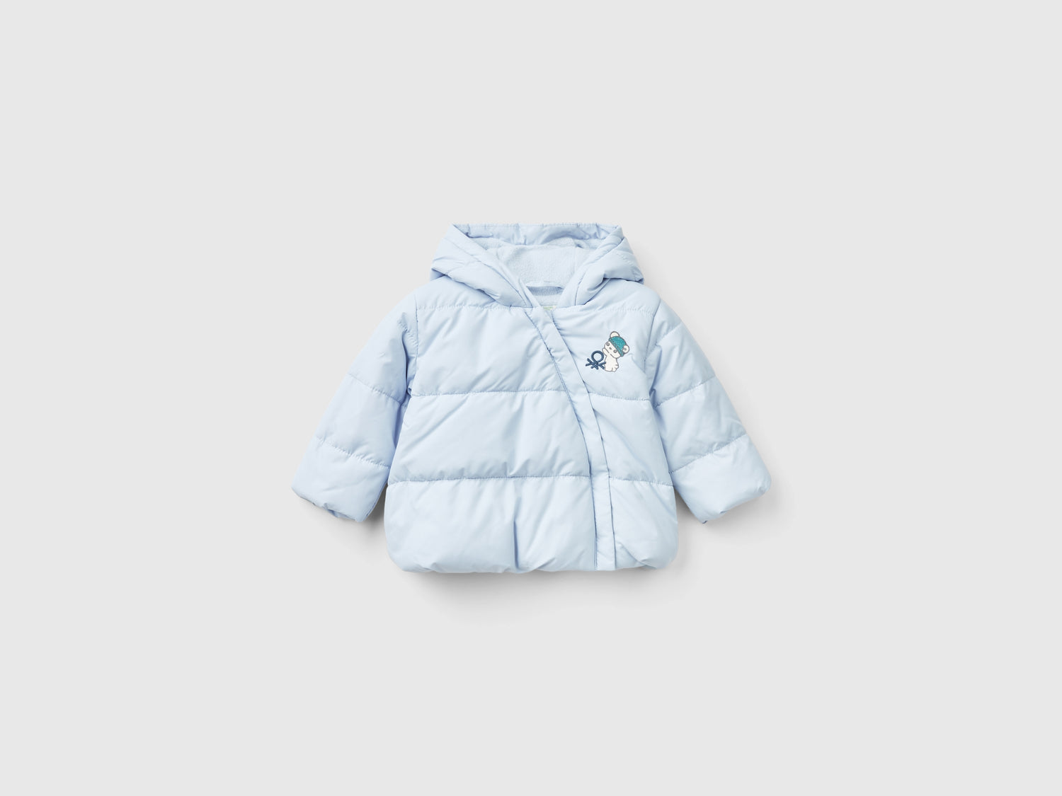 Giubbino imbottito con cappuccio da neonato celeste | Benetton Outlet